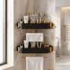 Bathroom Storage Rack, Corner Wall-mounted, No-drill, for Toilet and Washbasin, Shower Shelf, Black and Gold Triangular Basket