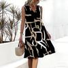 Plus Size V Neck Sleeveless Dress Abstract Bamboo Ink Print For Traditional Garden Visit