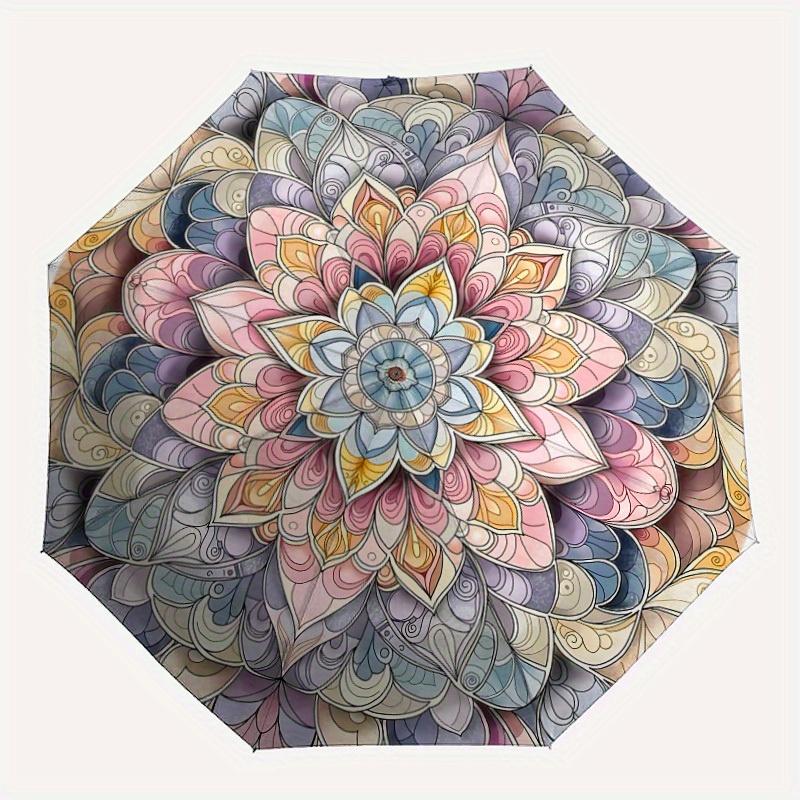 1pc Mandala Artwork Automatic Open/close Folding Umbrella, Compact Portable Travel Umbrella, Perfect Birthday/Christmas yy250807193