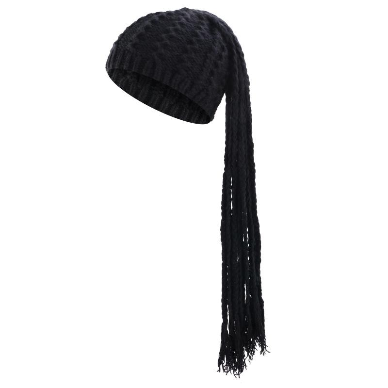 Trendy Women'S Handmade Crochet Winter Hat Braided Tassels Hip-Hop Elastic Warm Beanie Ear Protection Hats Halloween Funny Caps