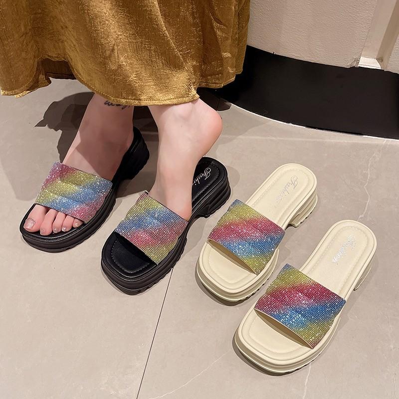 Fashionable Design Style Slippers 2024 Summer New Thick Soled Height Increase Luxury Versatile Sandals for External Wear Shoes