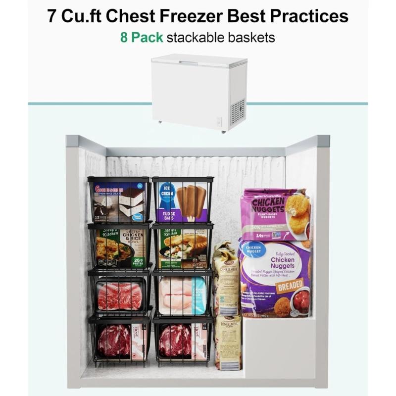 Pack of 5 Stackable Freezer Baskets Freezer Organizing Case Freezer Containers Metal Texture Suitable for Refrigerator