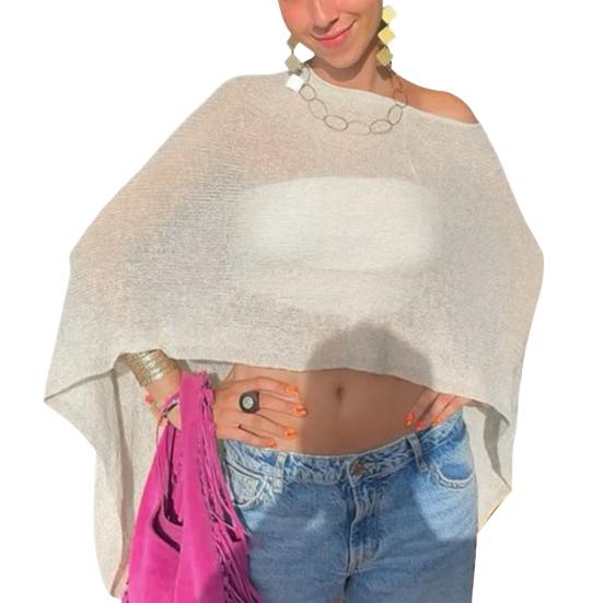 Women Cloak Shawl Mesh Wrap with Pullover Sweater Travel Wrap-around Hem Lightweight Summer Clothing