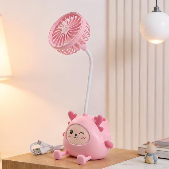 Cartoon Animals Desk Fan Fast Charging Flexible Hose Fan Multi-Purpose Phone Holder Pen Holder Portable Summer Cooling Fan