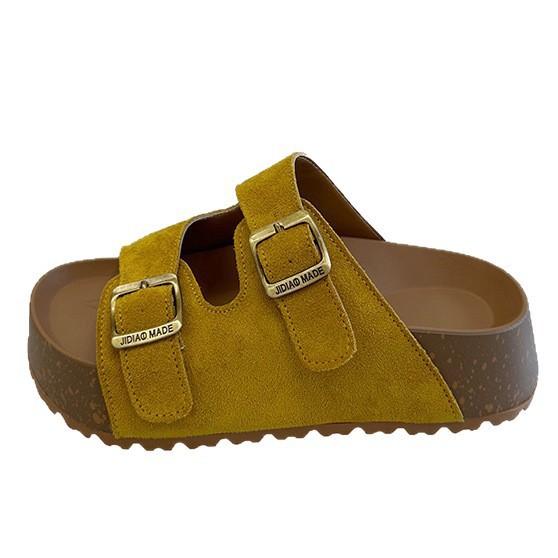 Seaside beach sandals with buckle round skirt cool slippers women's retro one-word thick-soled slippers 2025 summer