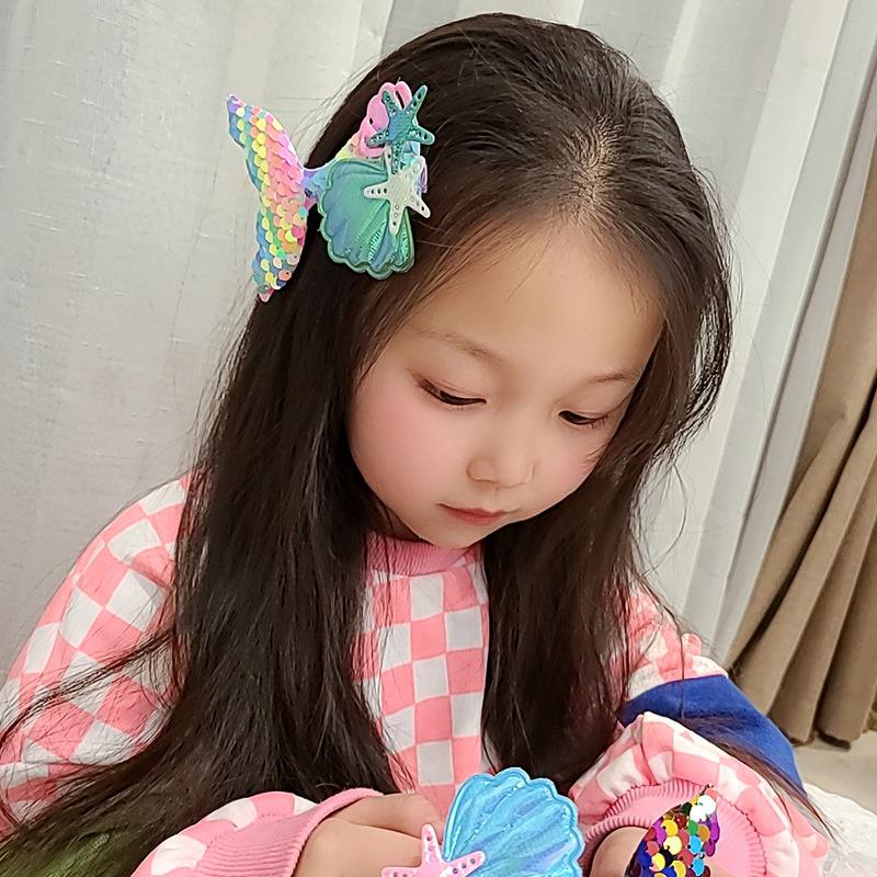 1PC New Sequin Fishtail Shell Starfish Cute Princess Baby Girls Hairpins Hair Clips Kids Headwear Children Hair Accessories