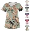 Women's Casual  Print Short Sleeve Sloping Collar Workwear Top With Double Pockets