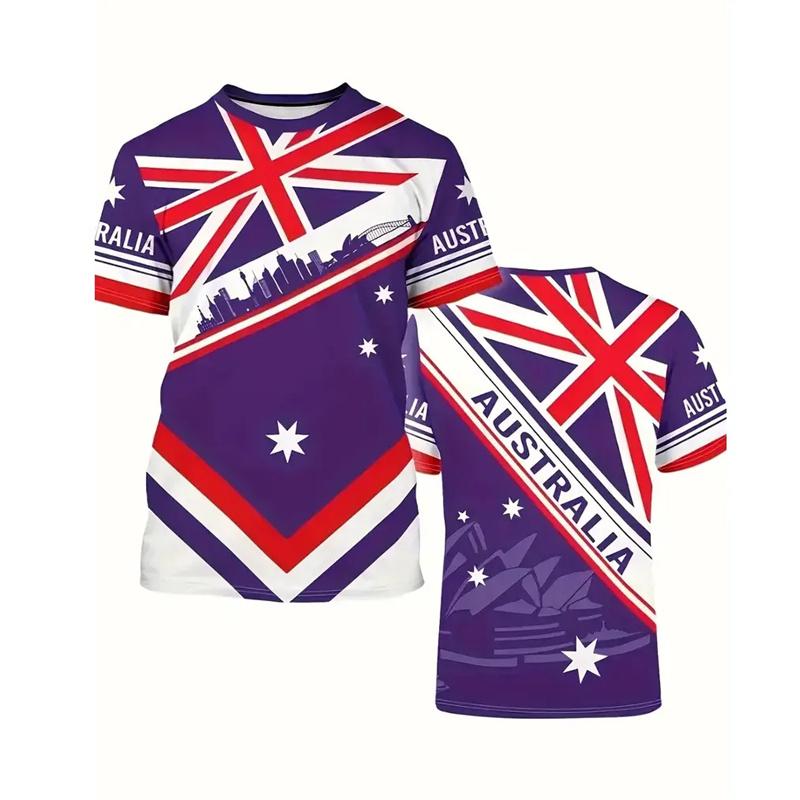 Australia National Flag T-shirt For Men's Clothing 3d Printed Landmark Building T Shirts Kangaroo Koala Animal O-neck Tees Tops