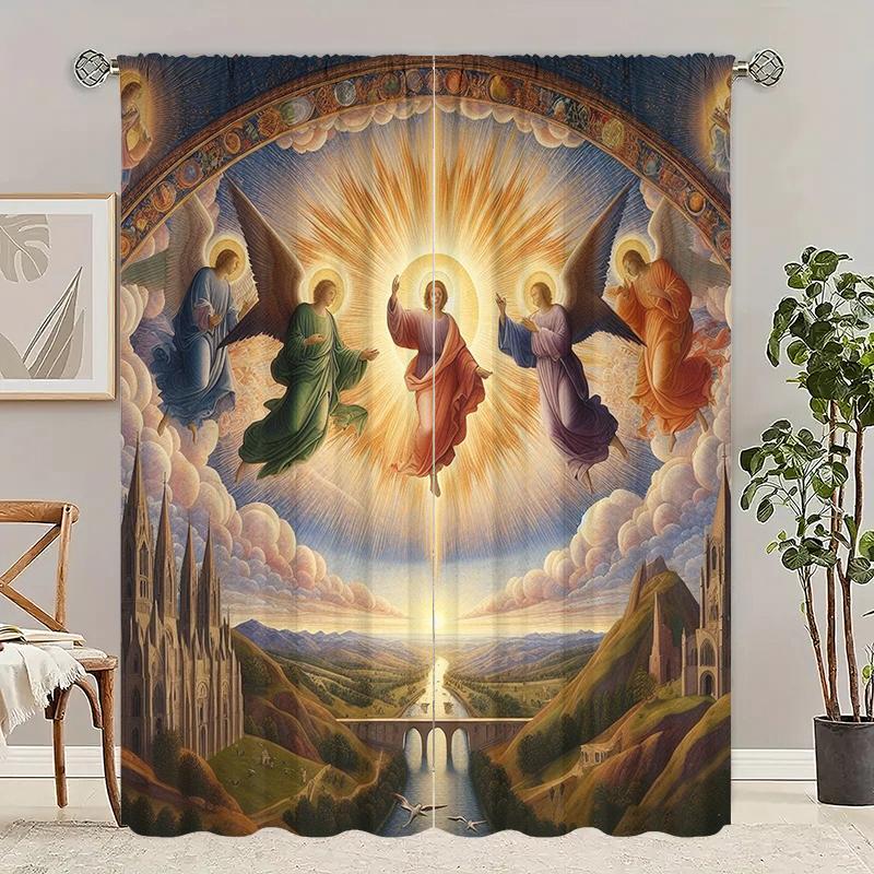 Christian Jesus -2 pieces - Printed curtain, 100% polyester, suitable for home decor