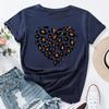 Zomer Dames Bedrukte Luipaardprint Hartvormige Losse Ronde Hals Puur Katoen Korte Mouw T-shirts Dames
