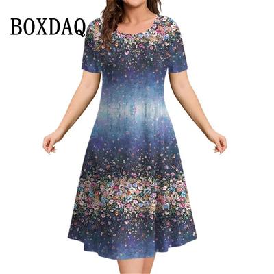 Nuevos Vestidos Vintage 2025 para Mujer Estampado de Flores 3D Manga Corta Verano Casual Pullover Moda Holgado Tallas Grandes Vestidos para Dama