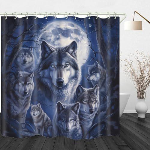 Wolves Under The Moon Four-Piece Bathroom Shower Curtain Floor Mat Three-Piece Toilet Cover