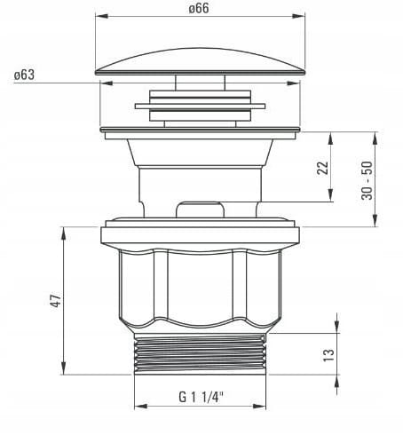 Round chrome Klik Klak plug with overflow for washbasin or bidet