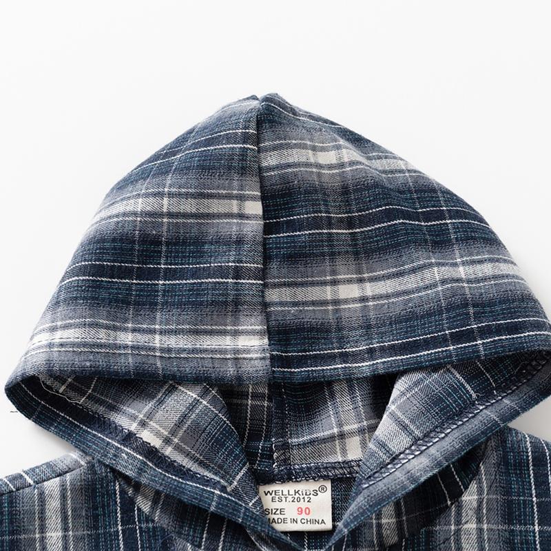Kids Boys Plaid Hooded Shirt, Long Sleeve Shirt
