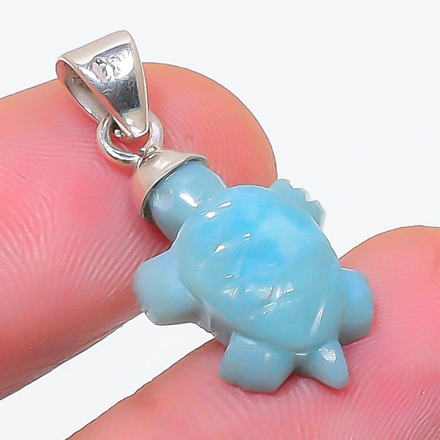 Natural Larimar Gemstone Handmade 925 Sterling Silver Jewelry Pendant 1.18" Y9q36