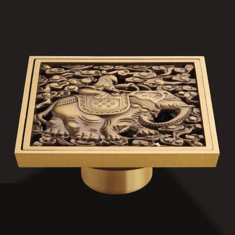 10*10cm gyllent gulvsluk messingforebyggende luktfortykningsavløp dusj baderomsavløp balkong vaskemaskin gulvsluk