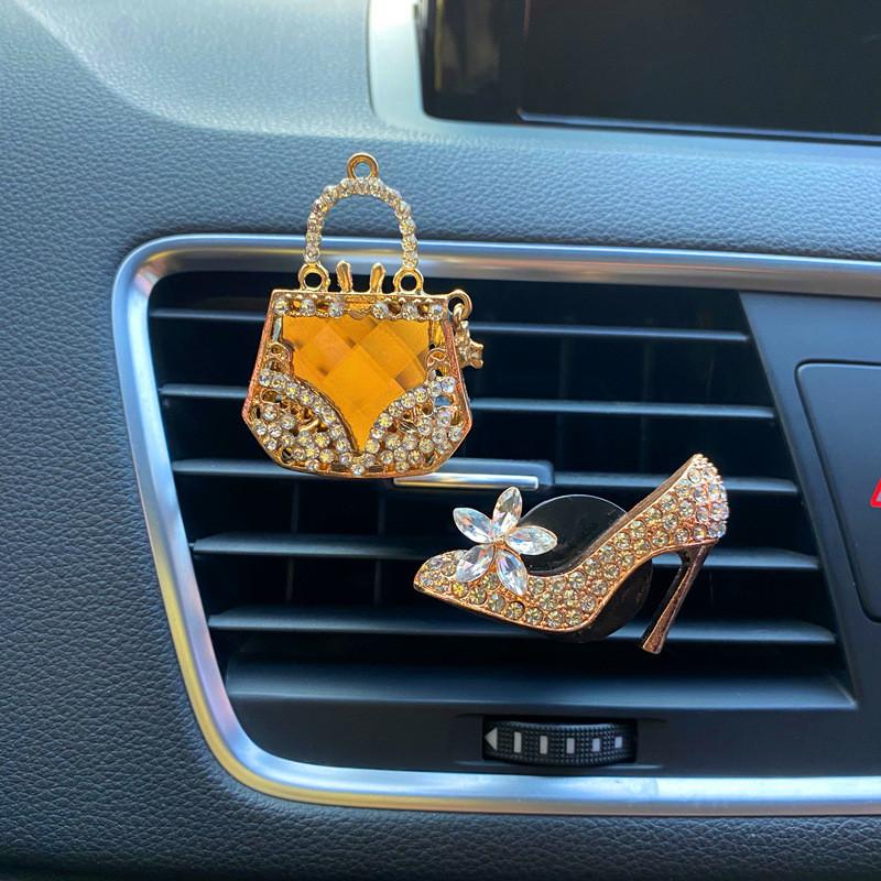 Crystal Studded High Heel Shoe Car Perfume Aromatherapy Decoration Alloy Fragrance Holder