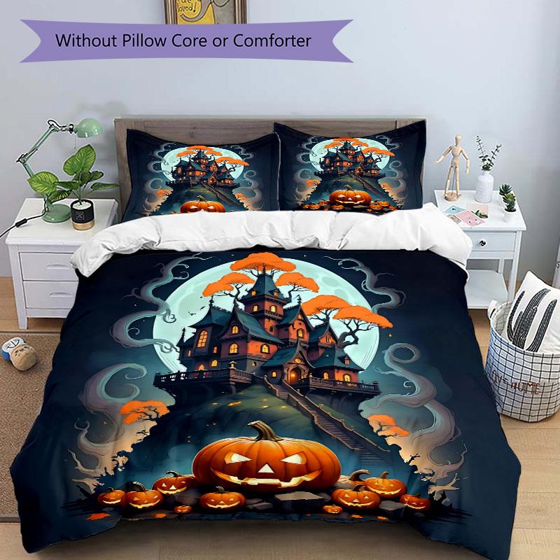3pc Halloween Haunted Cover Set - 1 Quilt Cover + 2 Pillowcases, All Seasons Bedroom Setting, Perfect for Home016