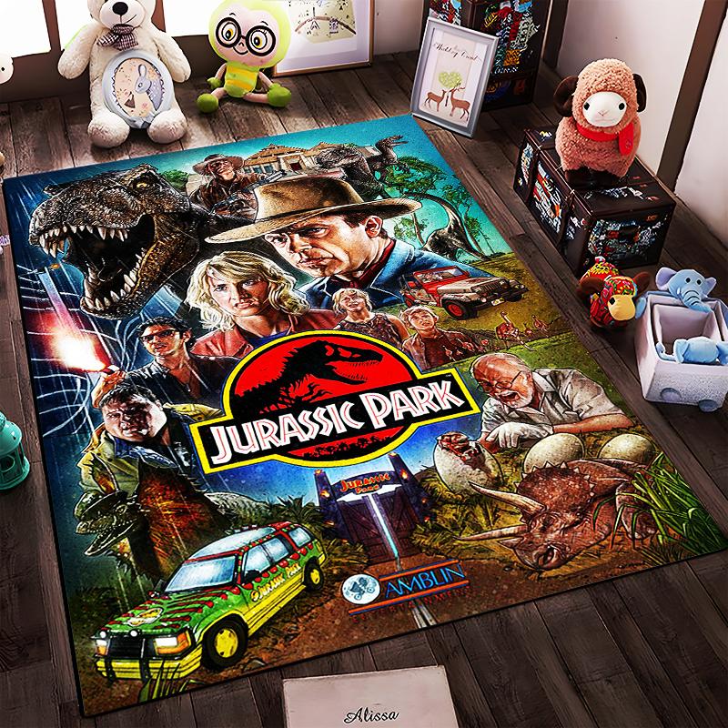 Jurassic Park Themed Carpet with Dinosaur Print and Movie Characters Suitable for use as an anti-slip for living room bedroom sofas