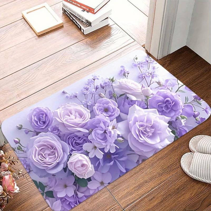 VIKAMA Fashionable Purple Floral Pattern Rug Soft And Comfortable Floor Mat Living Room, Bedroom And Bathroom Rug Home Decor