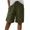Women's Cotton Linen Drawstring Elastic Waist Casual Shorts with Pockets and Side Split Buttons