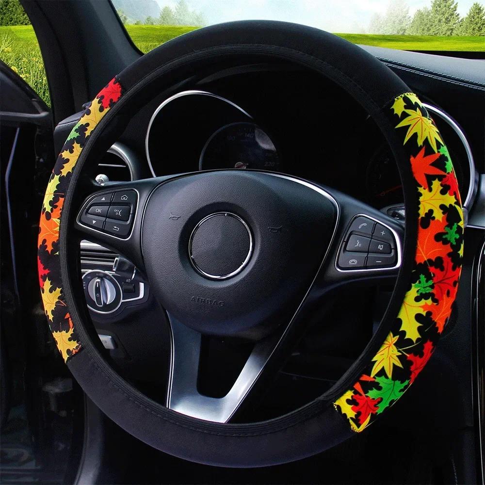 38cm Elastic Car Steering Wheel Cover Ethnic Style Print Anti-slip Car Styling Steering-wheel Cover Car Interior Accessories