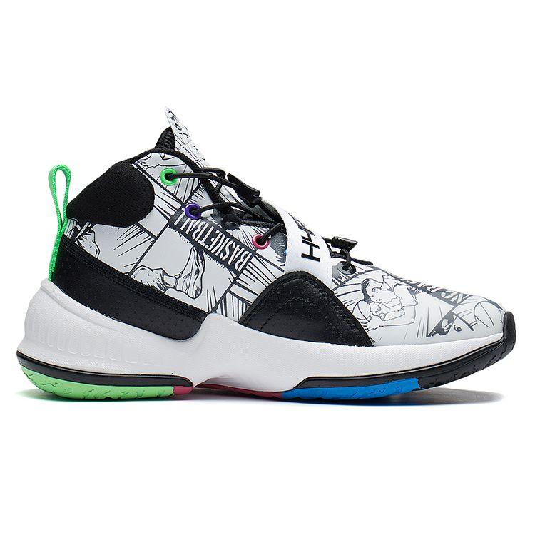 Li Ning Kids Basketball Series Shock Absorption Rebound Letter Print Mid-Top Basketball Shoes Kids basketball shoes Black White YKBS078-11