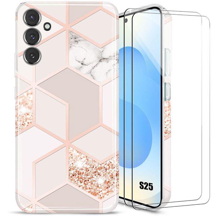 Coque de protection - BOOLING - Samsung Galaxy S25 - Marbre Rose - Antichoc - Anti-rayures