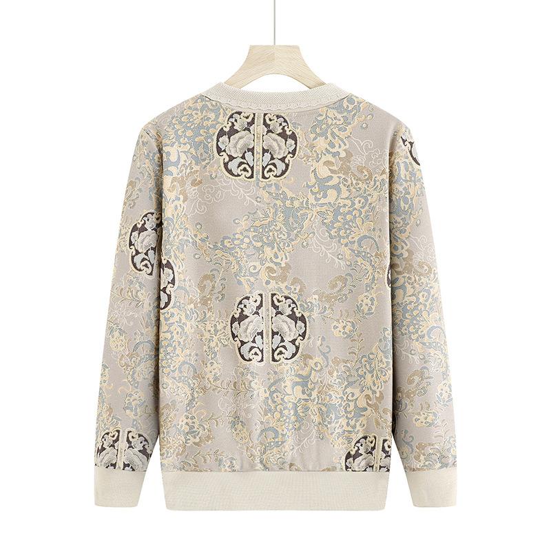 Early Autumn Mother's New Chinese Style Thin Sweater Middle-aged and Elderly Women's National Style Top Middle-aged Women's New Sweater