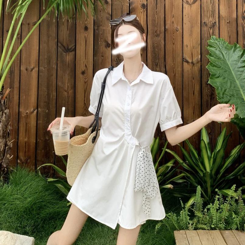 Korean fashion temperament POIO collar short-sleeved dress summer new high-waisted casual shorts personalized suit