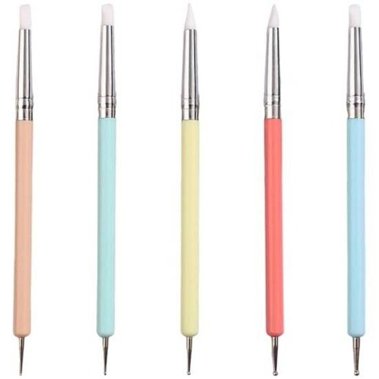 Set da 5 pezzi pennello silicone unghie penna puntinatura testa a doppia estremità unghie in gel strumento per puntinismo bastoncino per arte facile durevole punta da intaglio trapano pittura manicure