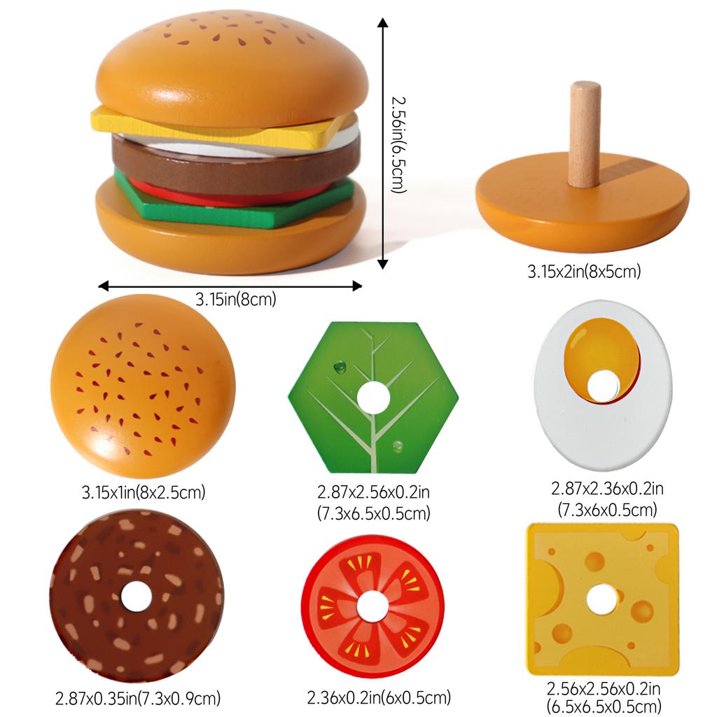 Dřevěné třídicí a skládací hračky na sendviče a burgery, simulované kuchyňské hračky, Montessori hračka hamburger pro děti, předškolní vzdělávání