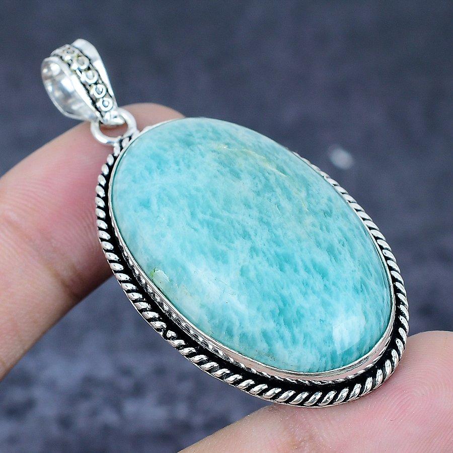 Amazonite Gemstone 925 Sterling Silver Jewelry Pendant 2.25"