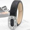 Versatile Sparkling Rhinestone Belt Bling Bling Slide Buckle Belt Fashion PU Leather Belt  Women