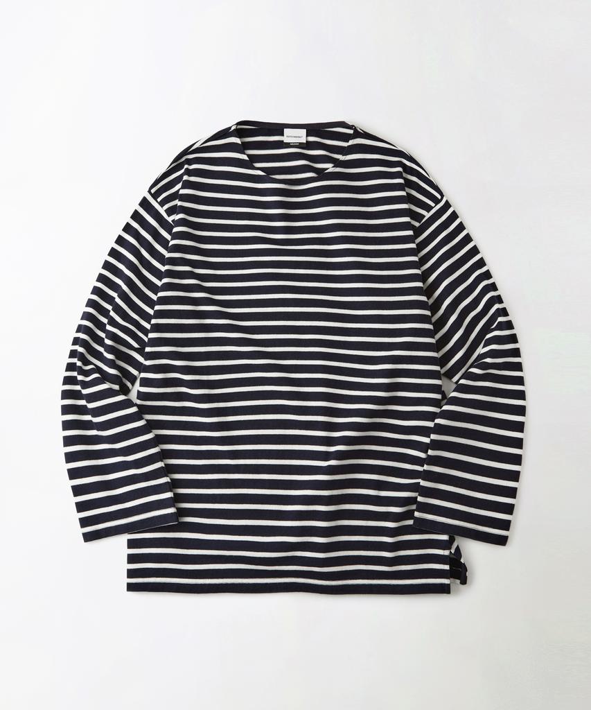 OUTSTANDING Stripe Boat Neck Long Sleeve Tee_Navy/Ivory