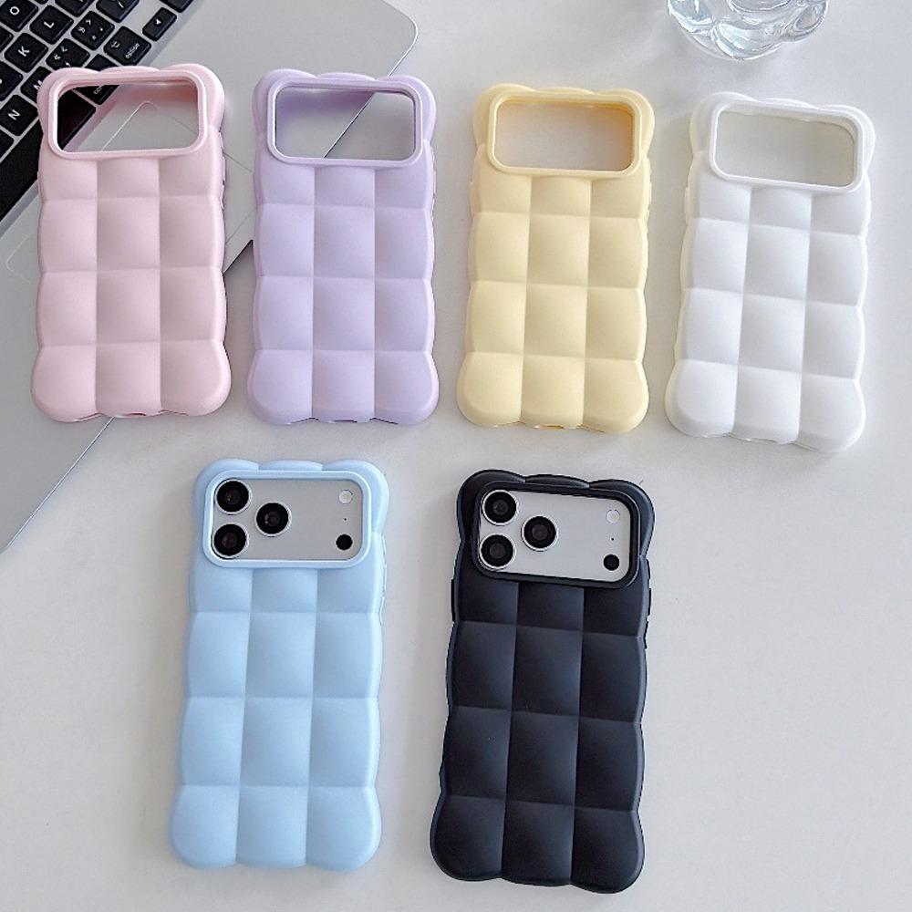 Cute Cloud Puffy Grid Silicone Phone Case For iPhone 17 18Pro Max 16 15 14 13 Pro Max 17 Pro Soft Shockproof Protective Cover