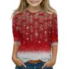 Christmas Day Print Tops For Youth Girls 4-11 Years Round Neck 3/4 Sleeves T-Shirts Trendy Tops Outfit Tees