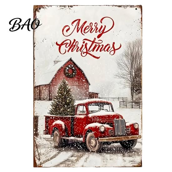 Rustic Home Holiday Embellishments Christmas Wood Sign, Vintage Santa's Sleigh Parking Only Wall 2D Farmhouse Hanging Sign Wooden Plaque for
