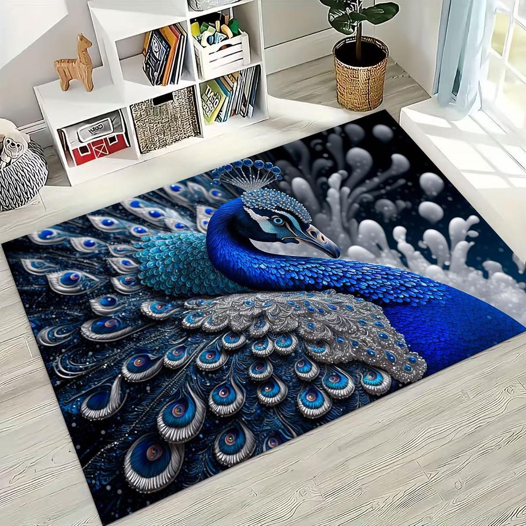 3D Colorful Peacock Romantic Birds Rug for Bedroom Living Room Sofa Home Doormat Decor,Larger Kid Play Non-slip Floor Mat