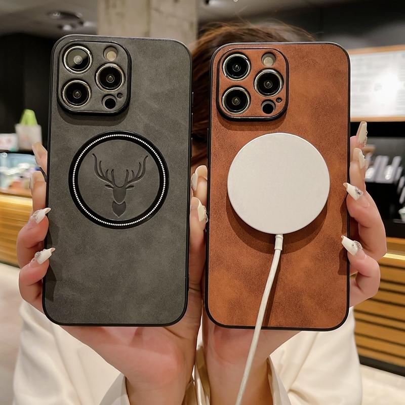 Luxury Deer Cortex Magsafe Phone Case For iPhone 11 12 13 14 15 Pro Max X XS XR Max Plus Magnetic Bumper Cases Cover