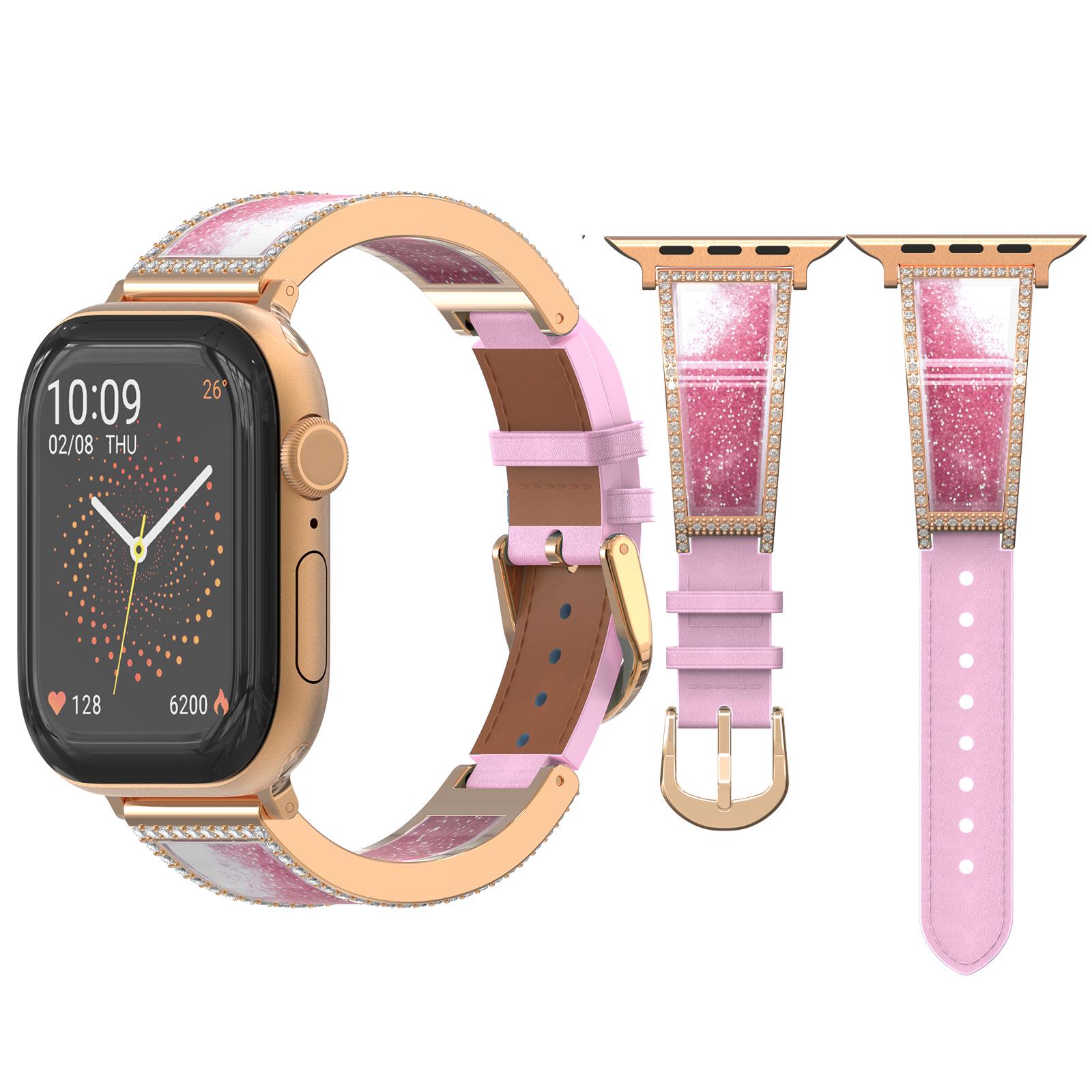 

Premium Genuine Leather Quicksand Diamond Watch Strap for All Apple Watch Series, Available in Multiple Colors 38/40/41 рожевий