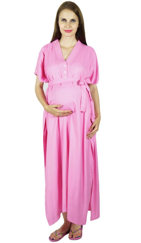 Bimba Kaftan de Maternité avec Ceinture Robe de Nuit d'Allaitement| Boutons Devant| Baby Shower