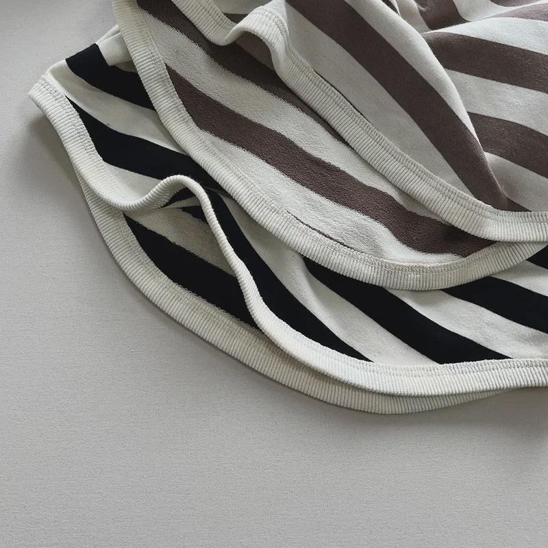 Tricou cu mânecă lungă cu dungi pentru copii de toamnă 2025 - stil coreean pentru băieți și fete