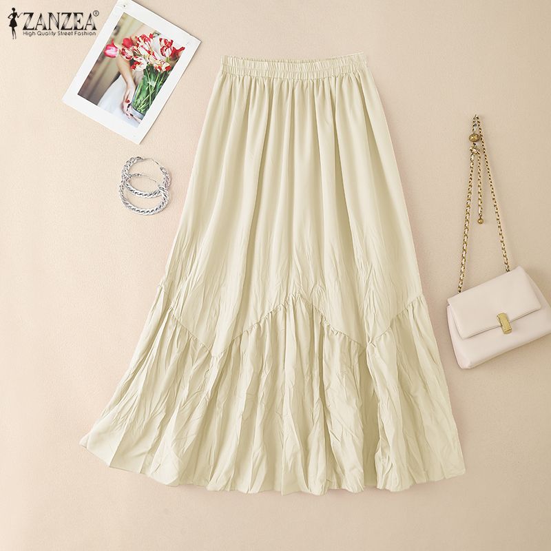 ZANZEA Women Casual Elastic Waist Loose Long Skirts