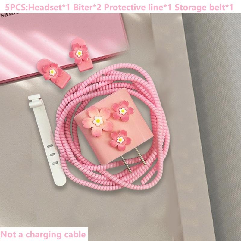 

3D Pink Flower Protective Case for Apple Charger Protective Cable Cover 18W 20W Charger Mobile Cable Protector Accessories RXQ13