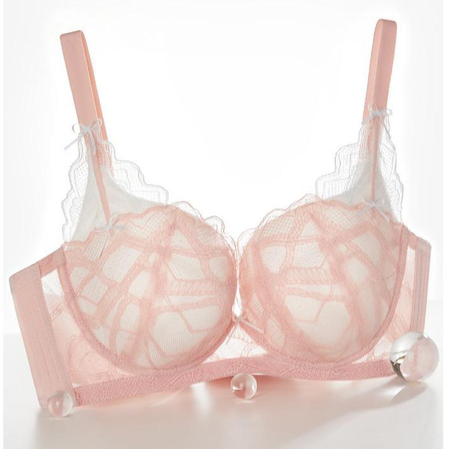 Pink Lace Push Up Bra for Women 3/4 Cup Floral Minimizer Underwire Female Large Size Lingerie 75B розовый