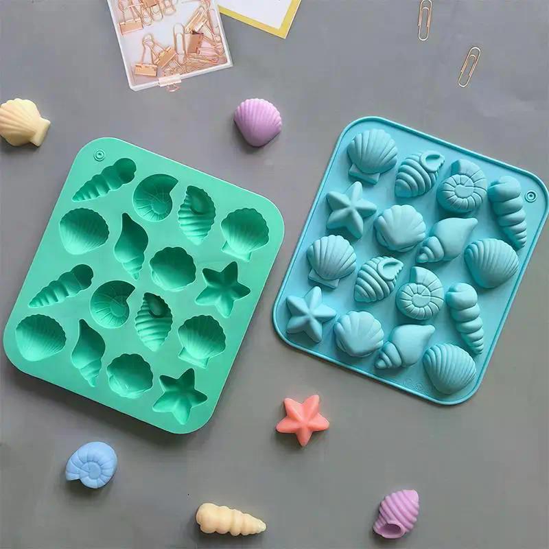 16 Cavity Seashell Conch Starfish Silicone Molds Ocean Silicone Mold DIY Pudding Ice Grid Candy Chocolate Cake Baking Mold