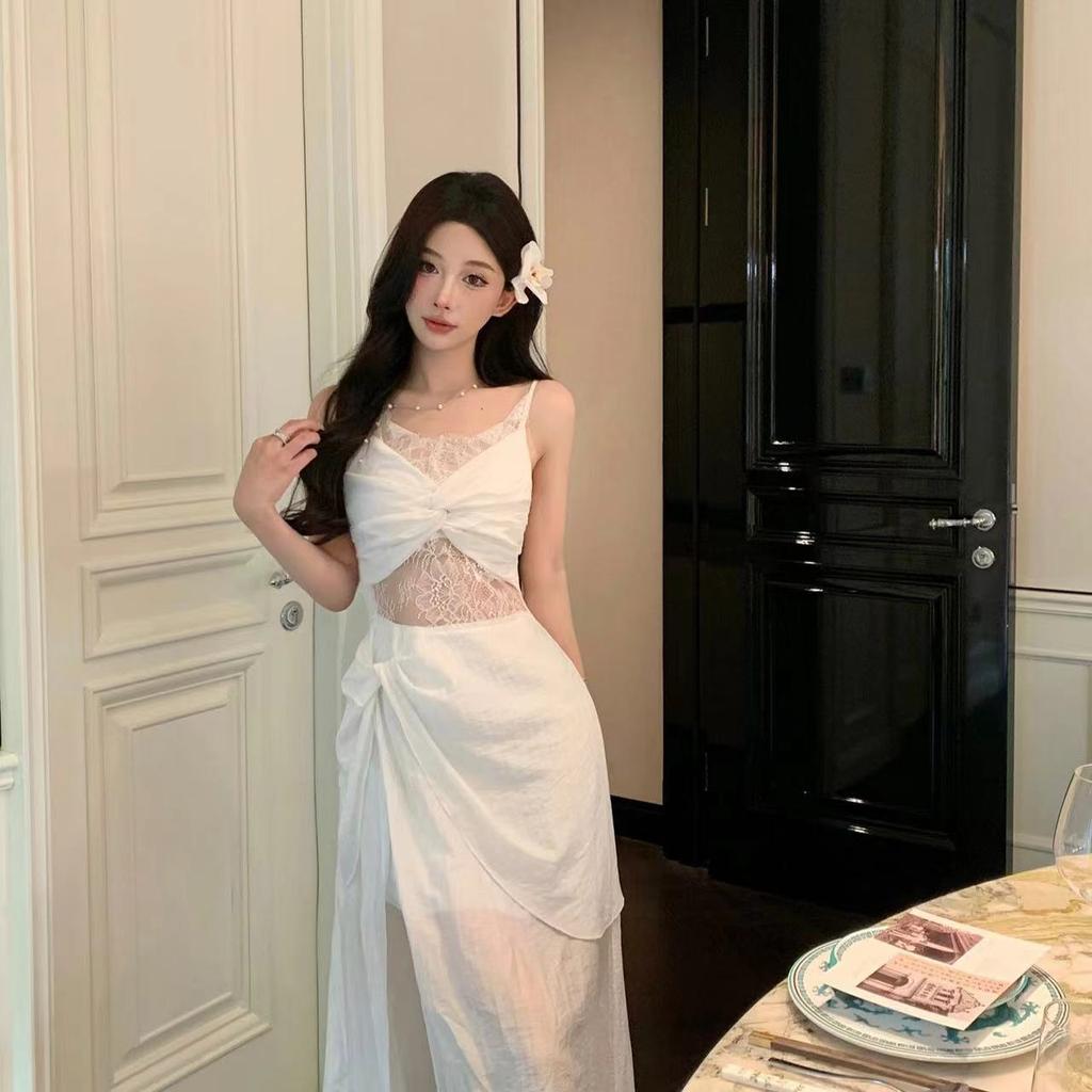 [Original Quality] French Retro Lace Dress Vacation Summer Hollow Temperament Dress Seaside Beach Fairy