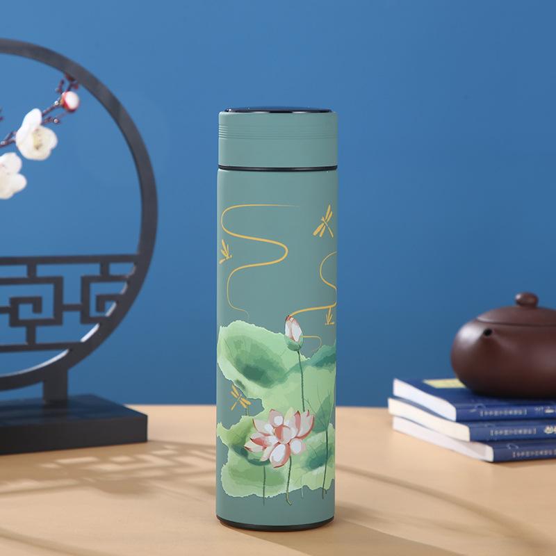 500ml 304 Stainless Steel Insulation Thermos Mug Chinese Style Smart Display Temperature Mug