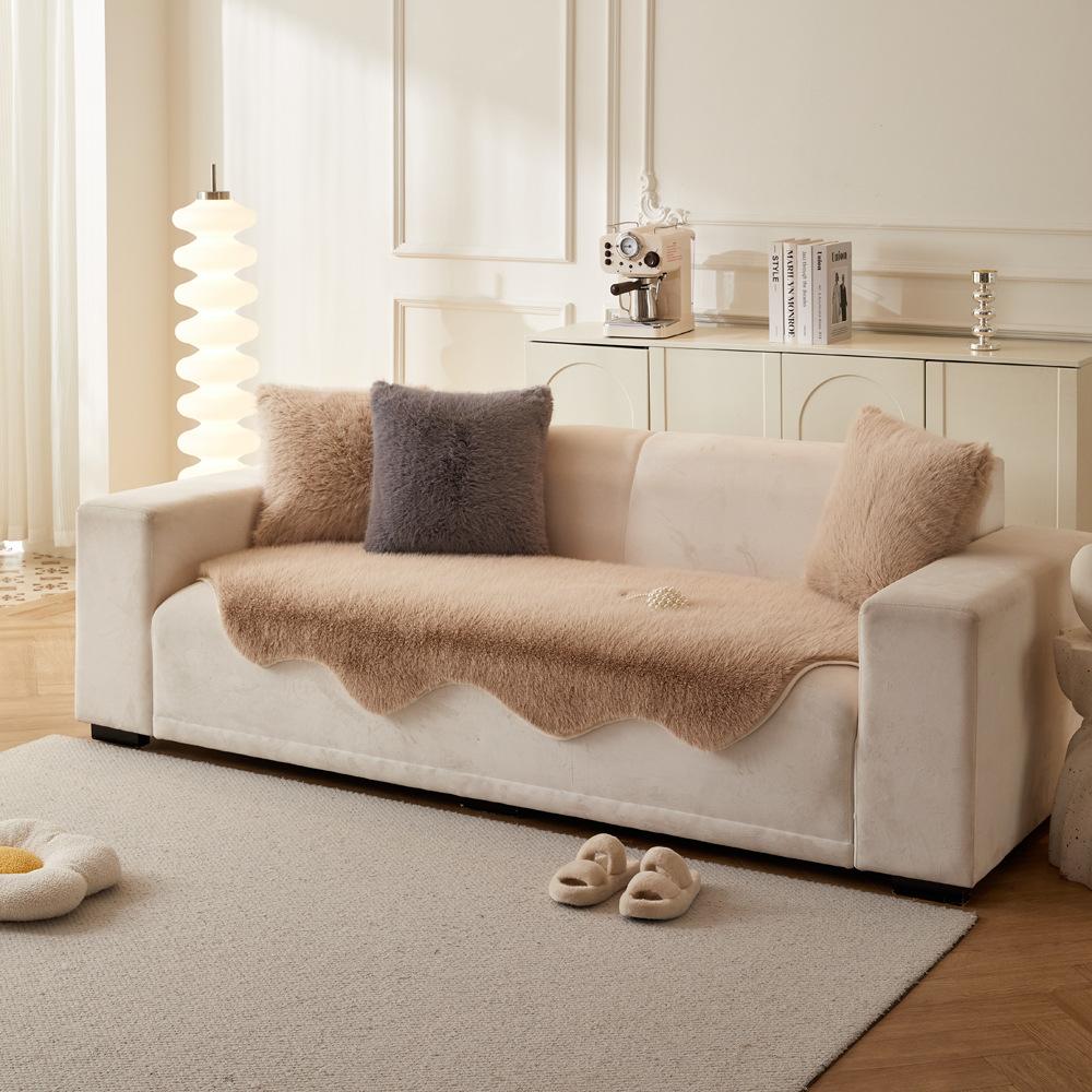 Mink Velvet Special-Shaped Sofa Cushion  Autumn And Winter New Solid Color Sofa Cover Cloth Towel Non-Slip Fixed Leather Sofa Cover